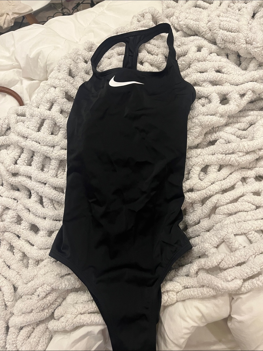 Nike Black Kids One-Piece Swimsuit with White Swoosh Logo Never Worn